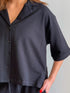 Women summer pajama set Black buttoned Shirt+ Pants